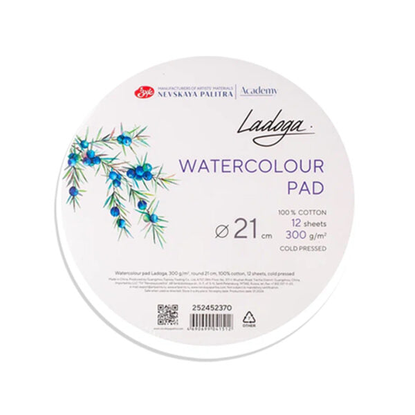 Ladoga Cold Press Watercolor Round Paper Pad 300 GSM 100% Cotton – 12 Sheets