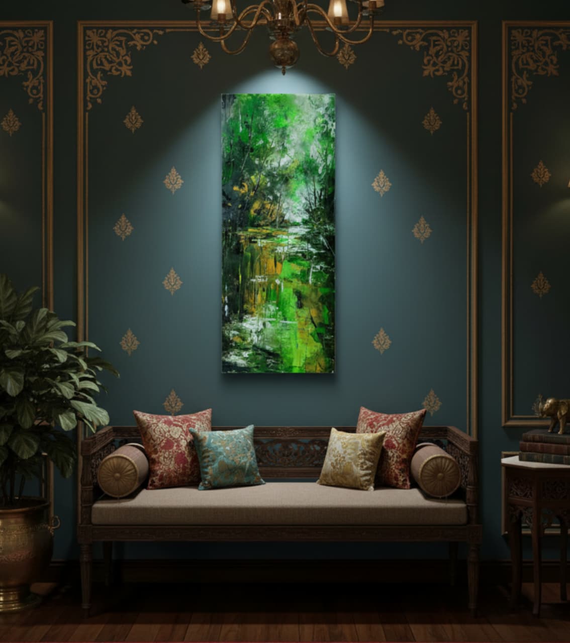 Premium Original Vertical Landscape Art – Emerald Canopy Reflection
