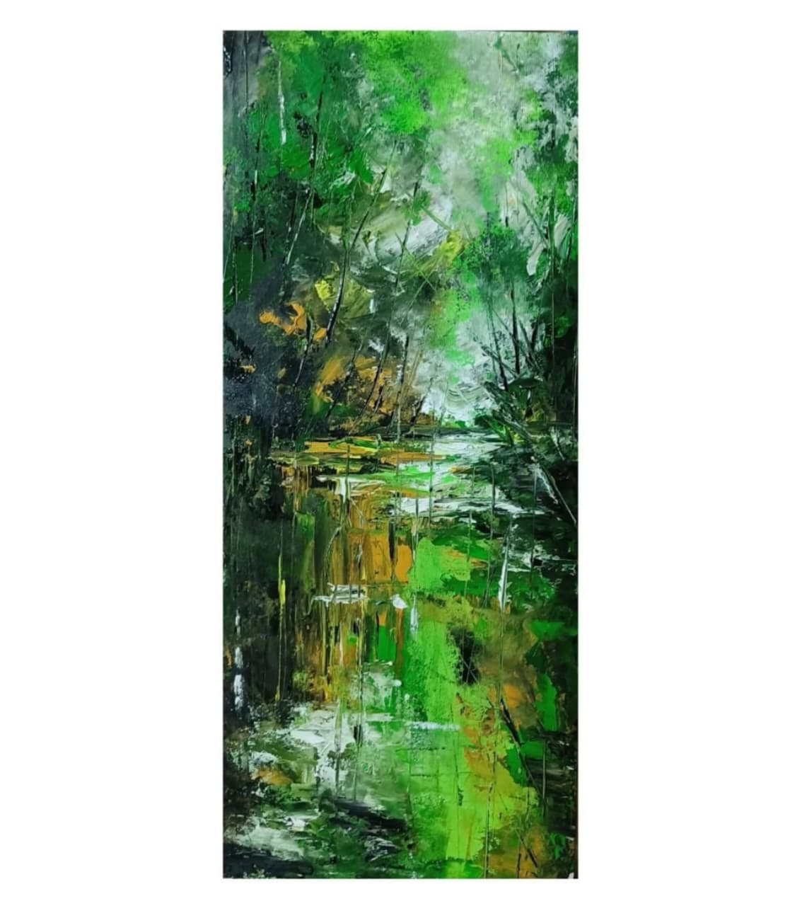 Premium Original Vertical Landscape Art – Emerald Canopy Reflection