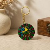 Handmade Madhubani Key Ring – MDF Mithila Art Keychain | Indian Folk Art Accessory