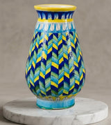 Chevron Citrine Hand-Painted Jaipur Blue Pottery Bud Vase (12 Inch)