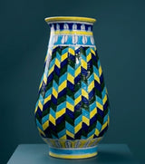 Chevron Citrine Hand-Painted Jaipur Blue Pottery Bud Vase (12 Inch)