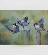 Chirp Circle Original Watercolour Birdscape Painting by Ranjan Kurmi (A4 Size)