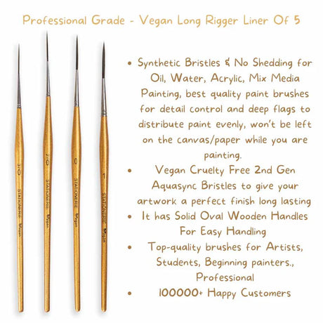 Retail Maharaj Long Liner Brush Set of 4 Gold Edition, Kolinsky Synthetic - Retail Maharaj