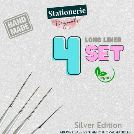 Retail Maharaj Signature Synthetic Long Bristle Liner Brush Set of 4 Silver Edition - Retail Maharaj