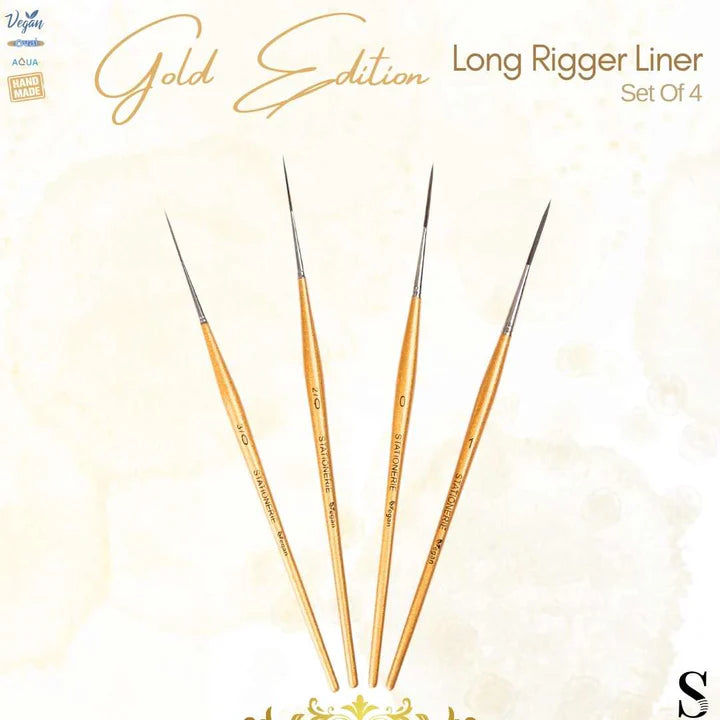 Stationerie Long Liner Brush Set of 4 Gold Edition Kolinsky Synthetic - Retail Maharaj