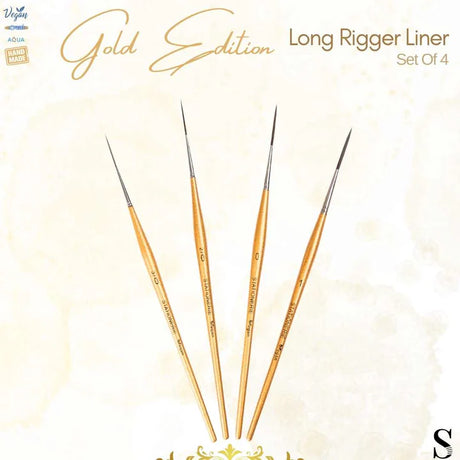 Retail Maharaj Long Liner Brush Set of 4 Gold Edition, Kolinsky Synthetic - Retail Maharaj