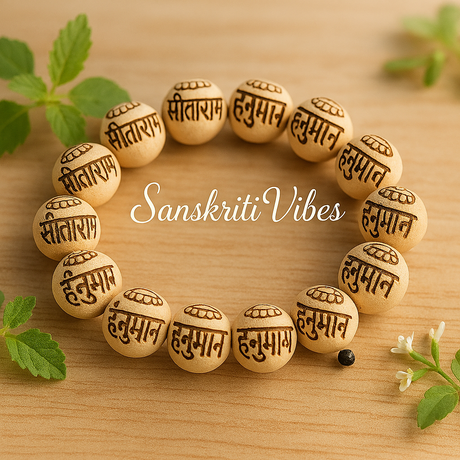 Sita Ram with Hanuman Carved Original Tulsi Bracelet – Divine Spiritual Bracelet for Devotees - Retail Maharaj