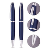 Cross AT0112-18 Calais Matte Metallic Ballpoint Pen Midnight Blue with Chrome Trims - Retail Maharaj
