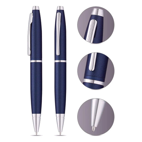 Cross AT0112-18 Calais Matte Metallic Ballpoint Pen Midnight Blue with Chrome Trims - Retail Maharaj