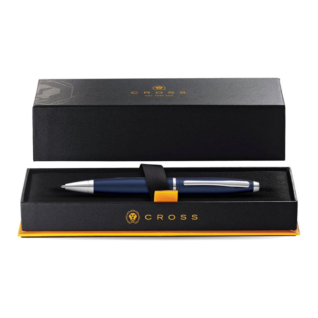 Cross AT0112-18 Calais Matte Metallic Ballpoint Pen Midnight Blue with Chrome Trims - Retail Maharaj