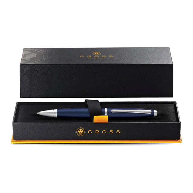 Cross AT0112-18 Calais Matte Metallic Ballpoint Pen Midnight Blue with Chrome Trims - Retail Maharaj