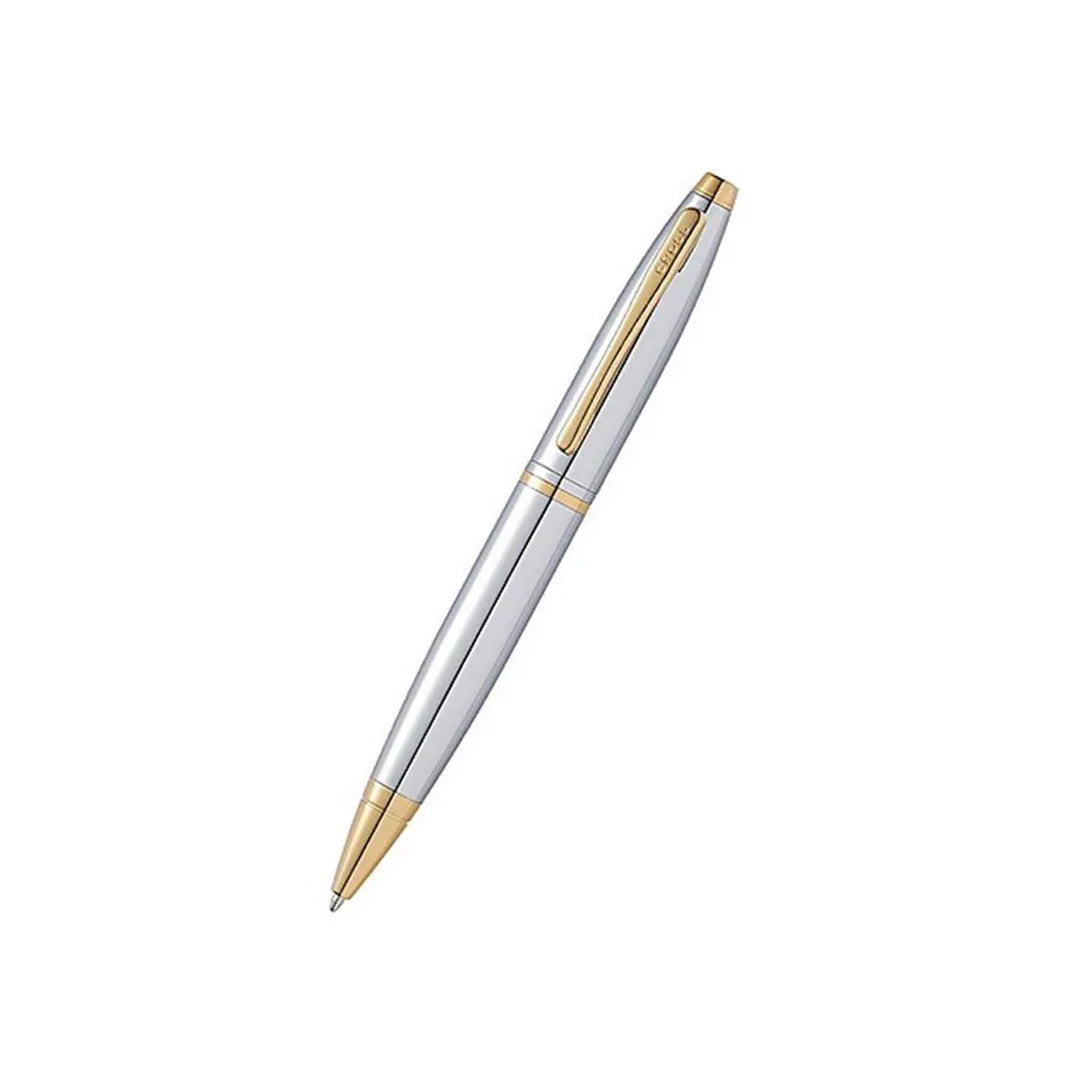 Cross Calais Chrome Ballpoint Pen with Gold Trim Elegant Writing Instrument - Retail Maharaj