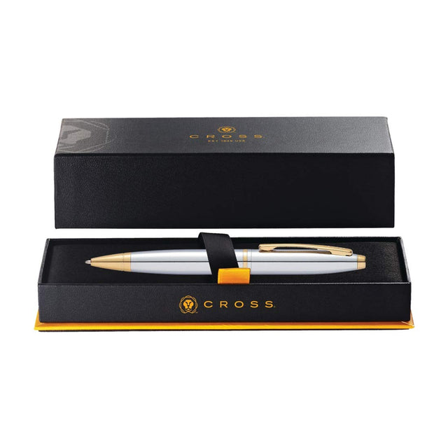 Cross Calais Chrome Ballpoint Pen with Gold Trim Elegant Writing Instrument - Retail Maharaj