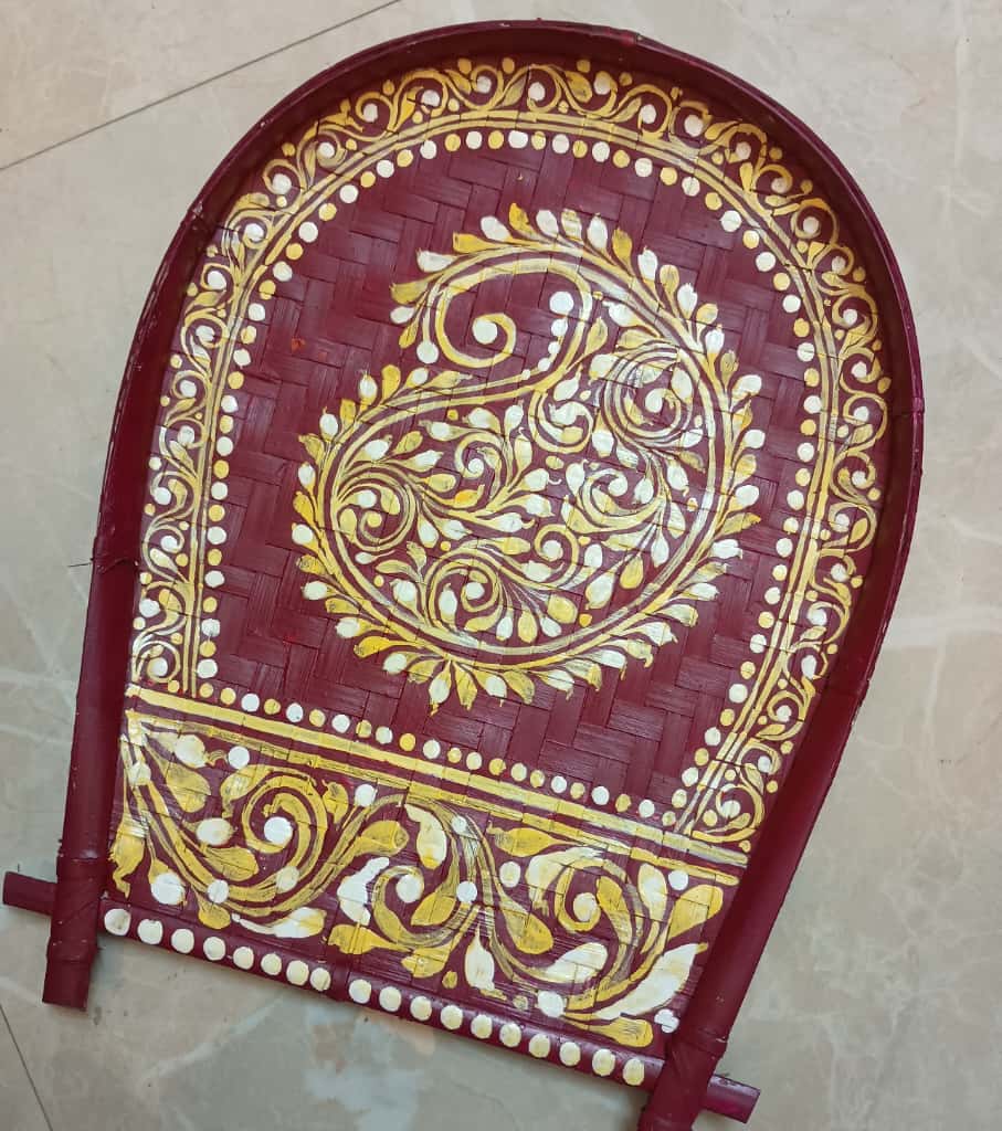 Premium Authentic Hand-Painted Bamboo Kulo (14×11 Inch) – Bengali Borondala Platter for Wedding Rituals & Decor