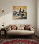 Premium Original Indian Heritage Art – Holy Steps at Dusk by Vikram Kumar Mukherjee (14"x14" Acrylic Impasto Painting)