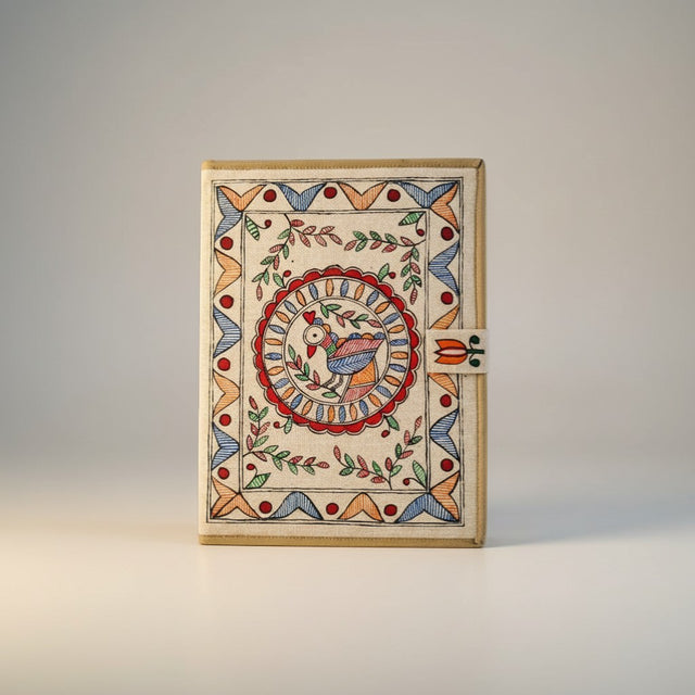 Handmade Jute File Folder with Madhubani Art | Eco-friendly Mithila Painting Document Holder - Retail Maharaj