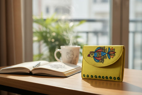 Handmade Madhubani Coin Pouch – Silk Mithila Art Mini Wallet | Traditional Indian Folk Art Accessory - Retail Maharaj