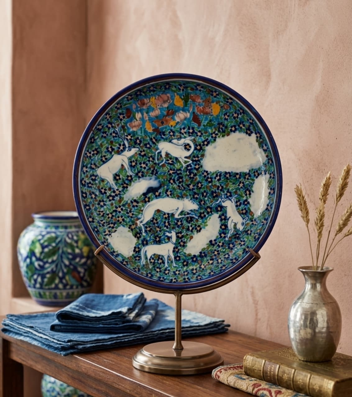 Enchanted Forest Jaipur Blue Pottery Hand-Painted Wall Plate (6 Inch)