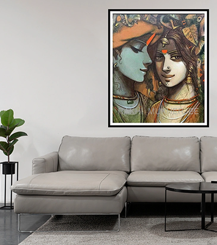 Eternal Bond – Radha Krishna Original Acrylic Canvas Painting by Rakhi Mukherjee (14 × 14 Inch)