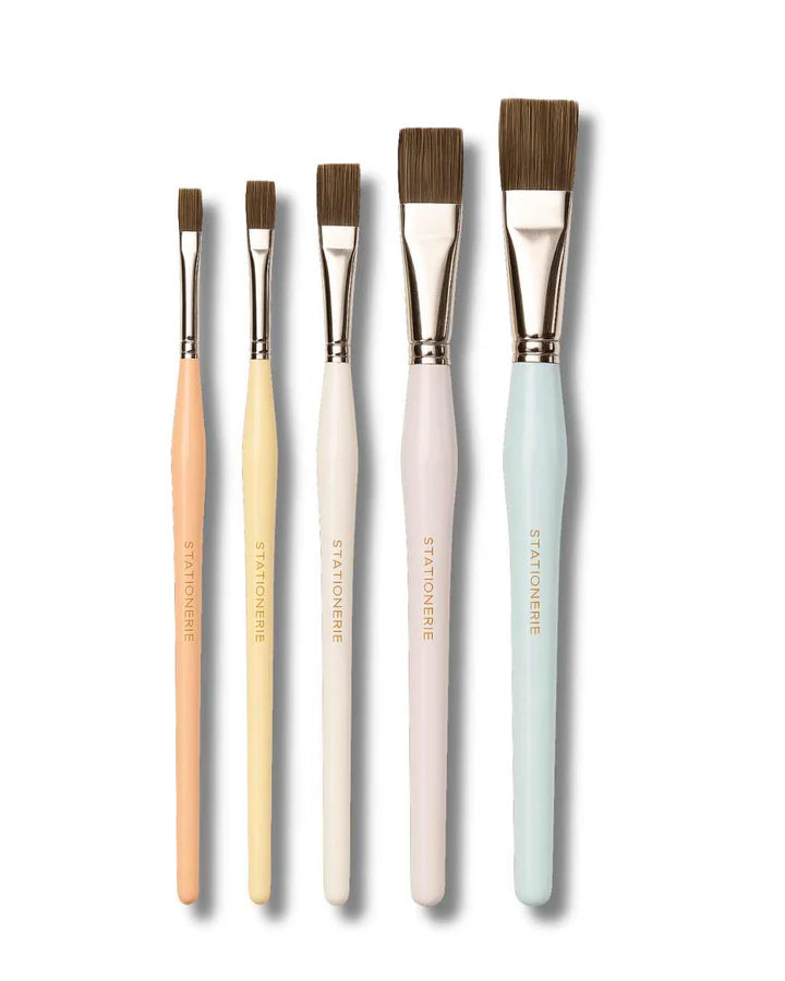 Retail Maharaj Flat Brush Set of 5 Kolinsky Synthetic Candy Handle - Retail Maharaj