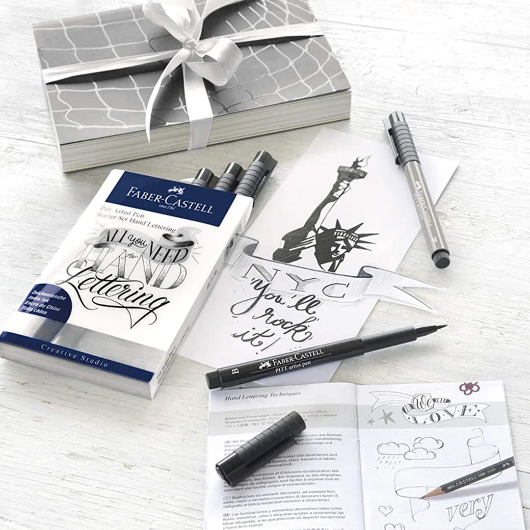 Faber Castell Pitt Artist Pen Hand Lettering Starter Kit Set of 9 - Retail Maharaj