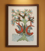 Authentic Gond Painting – Fish Under the Tree of Life (11 × 15 Inch)