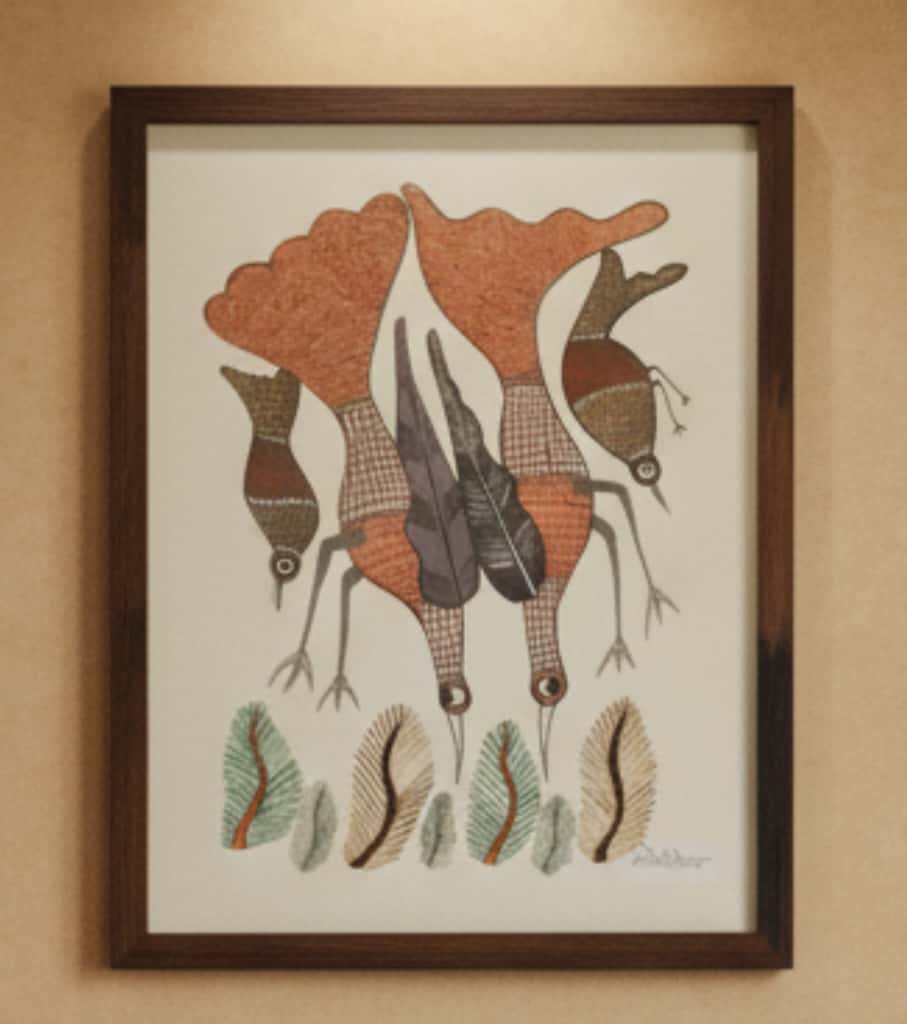 Authentic Gond Painting – Group of Forest Birds Feeding Tribal Art (11 × 15 Inch)