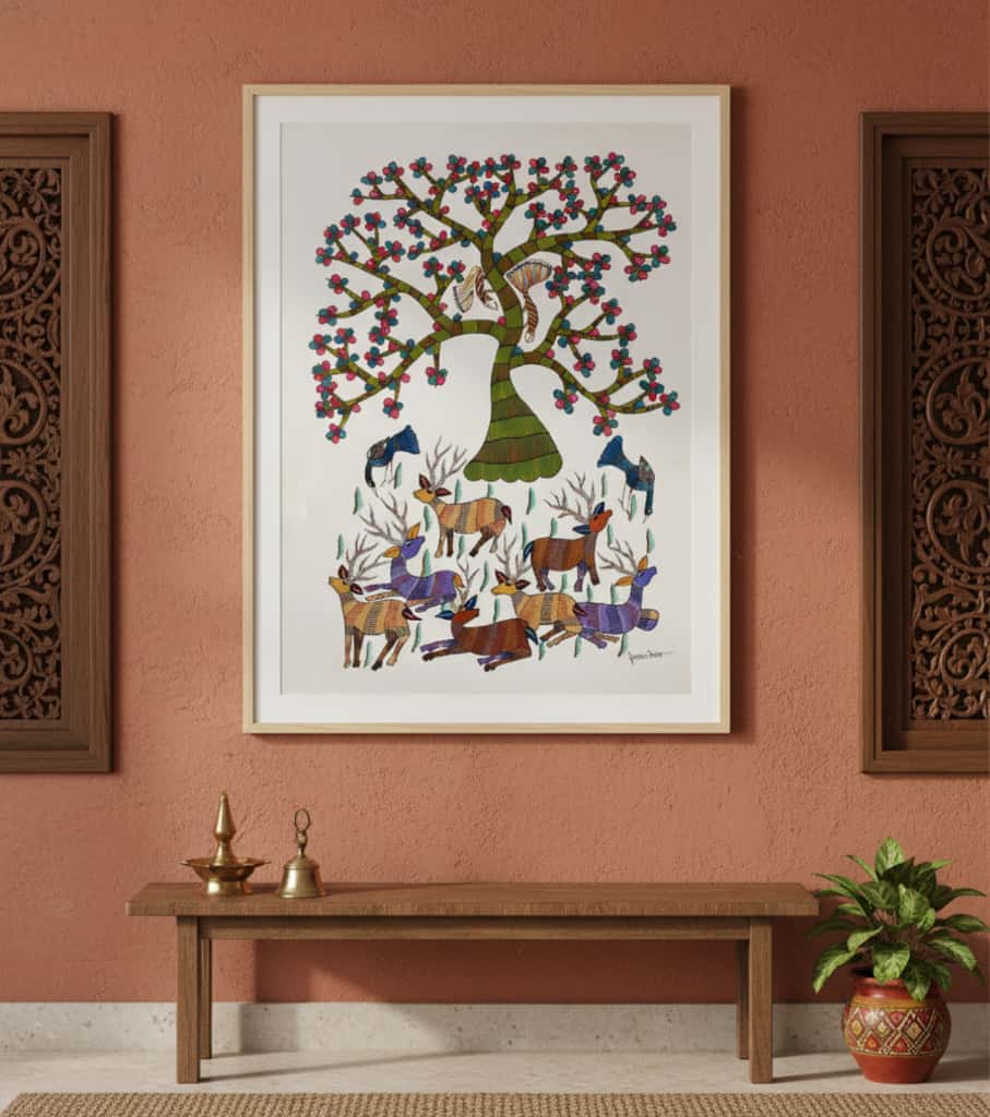 Authentic Gond Painting – Forest Deer Sanctuary Tribal Art (36 × 24 Inch)