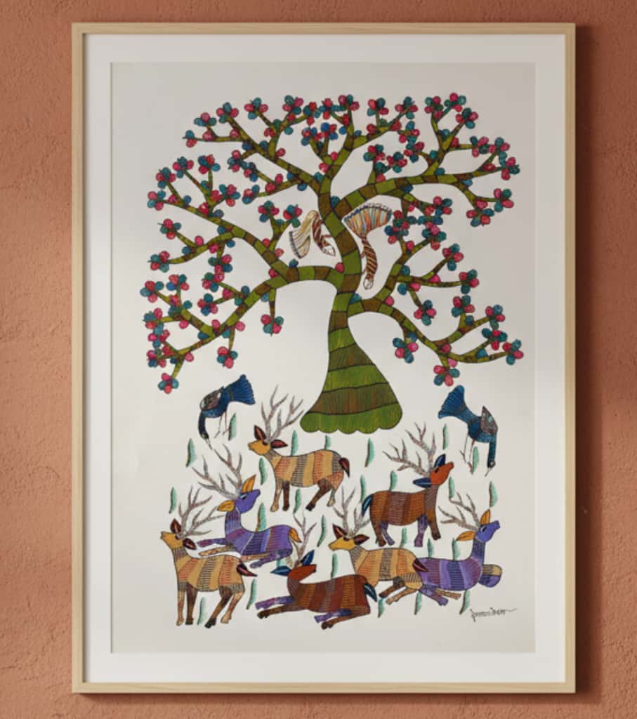 Authentic Gond Painting – Forest Deer Sanctuary Tribal Art (36 × 24 Inch)
