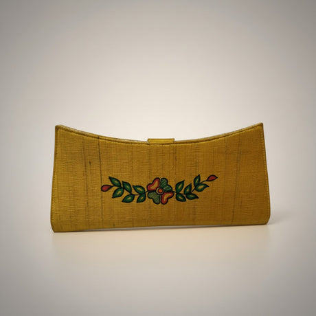 Handmade Madhubani Golden Flap Clutch – Silk Mithila Art Ethnic Handbag | Traditional Indian Accessory - Retail Maharaj