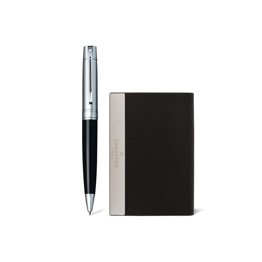 Sheaffer 100 Ballpoint Pen and Business Card Holder Gift Set Glossy Black - Retail Maharaj