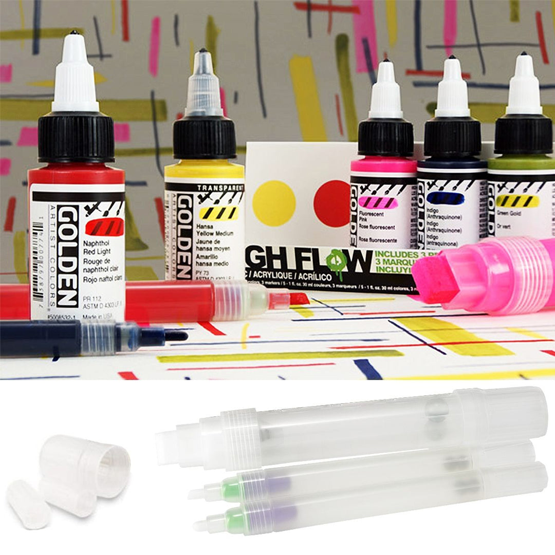 Golden High Flow Acrylic Marker Set of 5 Professional Refillable Artist Marker Set - Retail Maharaj