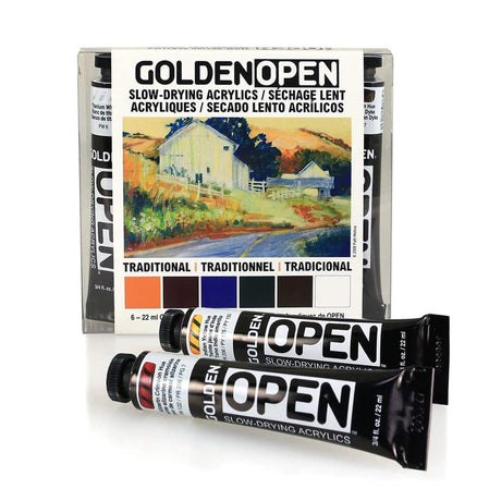 Golden Open Acrylic Traditional Color Set of 6 Slow Drying Professional Paints - Retail Maharaj
