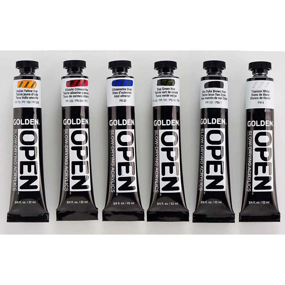 Golden Open Acrylic Traditional Color Set of 6 Slow Drying Professional Paints - Retail Maharaj