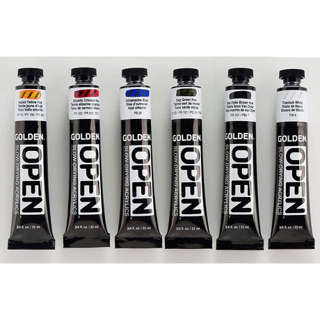 Golden Open Acrylic Traditional Color Set of 6 Slow Drying Professional Paints - Retail Maharaj