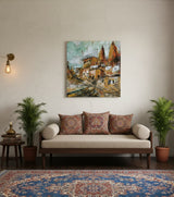 Premium Original Indian Heritage Art – Ghats of the Divine City by Vikram Kumar Mukherjee (14"x14" Acrylic Impasto on Paper)