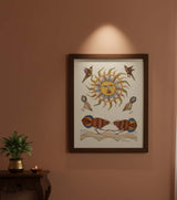 Authentic Gond Painting – Sun God, Celestial Birds & Harmony Art Handmade Tribal Folk Art (11 × 15 Inch)