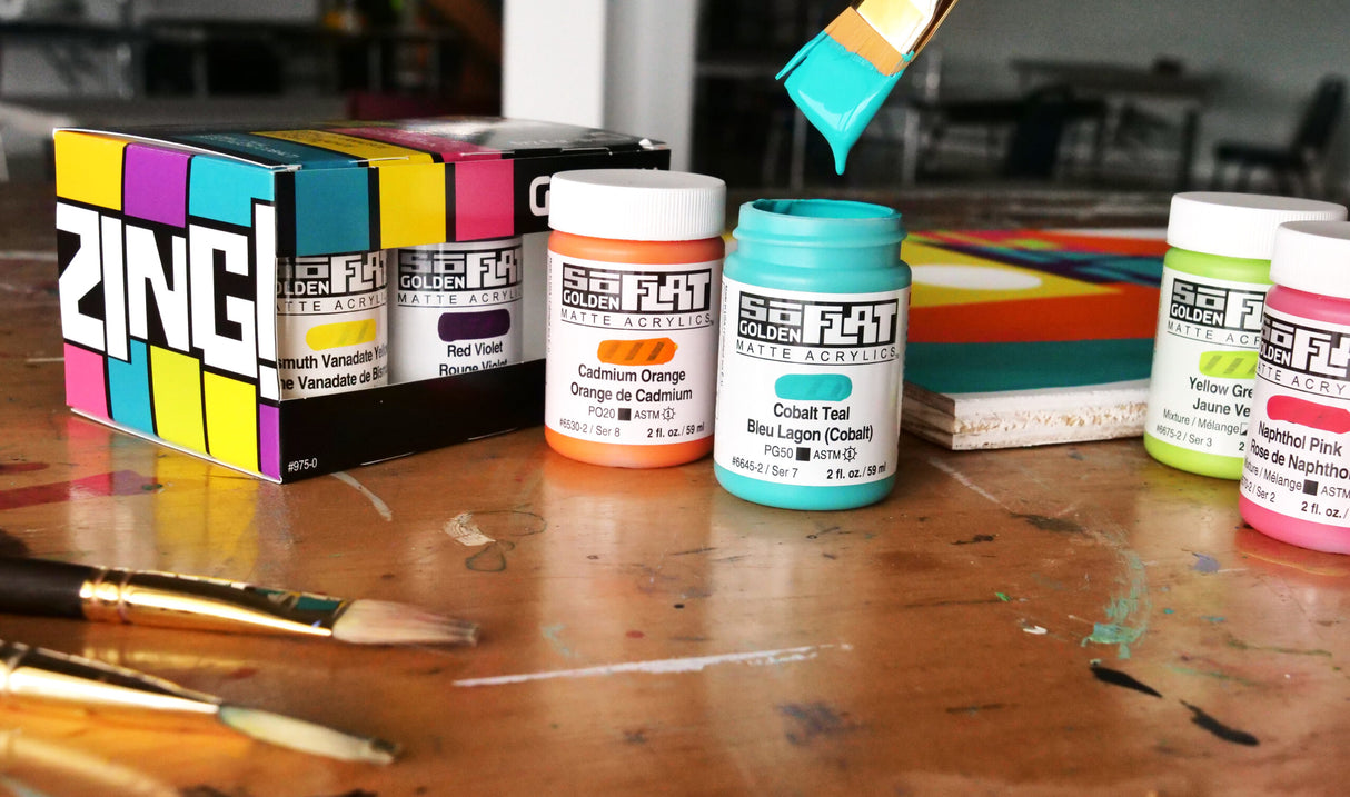 Golden SoFlat Matte Acrylic Paint Zing Set High Chroma Matte Colours with Smooth Leveling for Bold Professional Artwork - Retail Maharaj