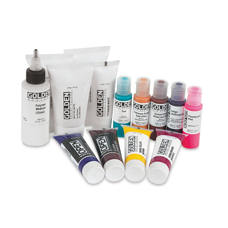 Golden Acrylic Explorer 14 Set with Heavy Body Fluid OPEN and High Flow Colors - Retail Maharaj