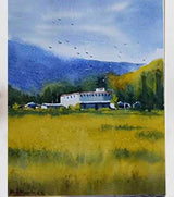Golden Silence Original Watercolour Landscape Painting by Ranjan Kurmi (A4 Size)