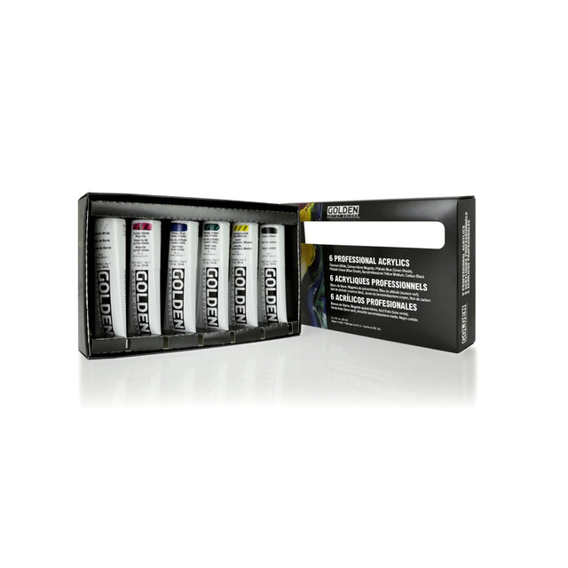 Golden Professional Heavy Body Acrylic Set of 6 High Viscosity Artist Paints for Mixing Rich Textured Studio Artwork - Retail Maharaj