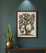 Authentic Gond Painting – Peacock & Tree of Life Folk Art (11 × 15 Inch)