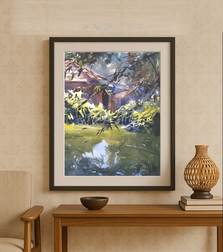 Banglar Doba Original Watercolour Landscape Painting by Ranjan Kurmi (A4 Size)