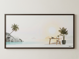 Sunlit Stillness by the Horizon – Digital Artwork by Debashis Sen (48 × 24 Inch)