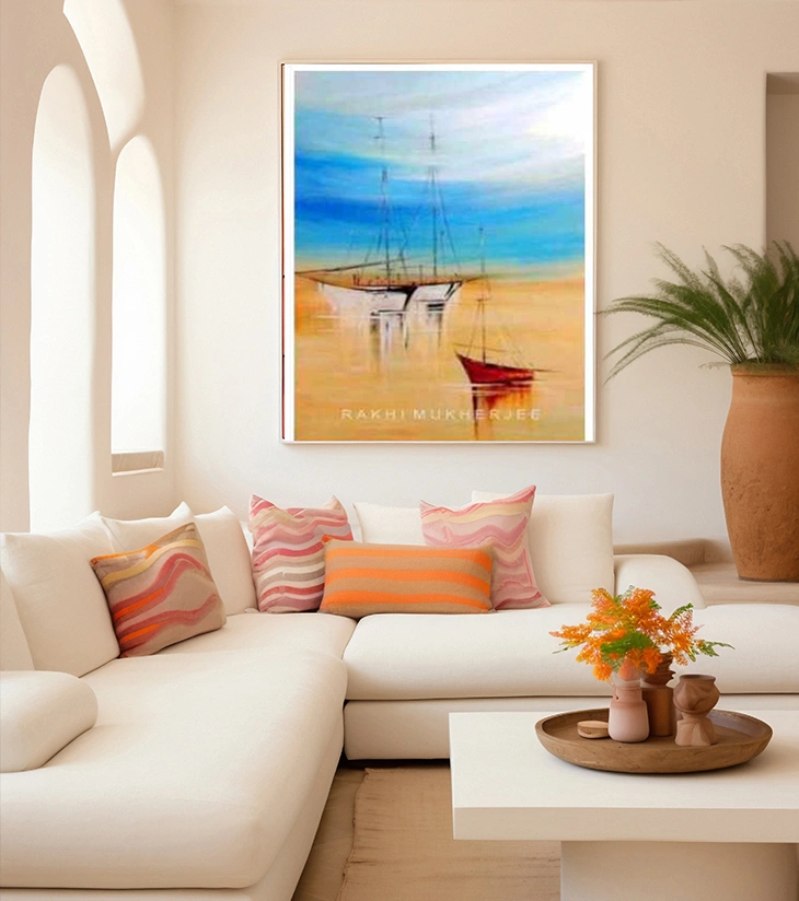 Hymne to the Sea Original Acrylic Canvas Painting by Rakhi Mukherjee (14 × 11 Inch)