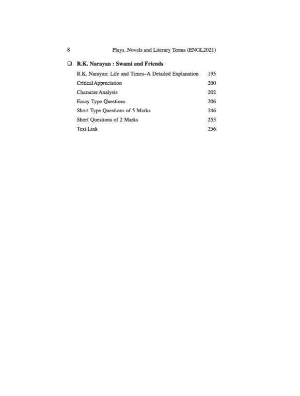 Plays, Novels and Literary Terms (Minor Course) (ENGL 2021) Text with MCQ, Sem-2, BU (English Version)