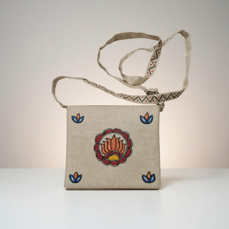 Handmade Jute Sling Bag with Madhubani Art | Eco-friendly Mithila Painting Ethnic Bag - Retail Maharaj