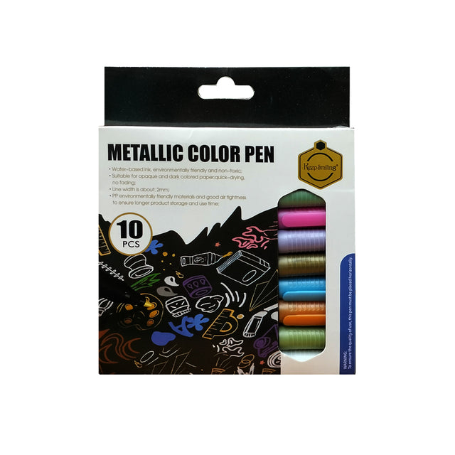 Keep-Smiling Metallic Color Pen Pack of 10 Water Based Metallic Ink Pens for Art Craft Writing Multi Surface Use - Retail Maharaj