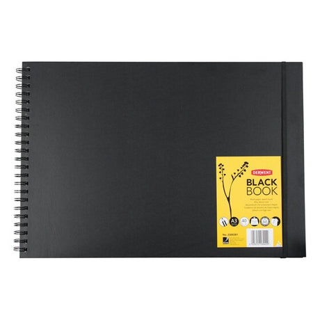 Derwent Black Book Wire Bound Hardback Sketchbook 200 GSM Black Paper - Retail Maharaj